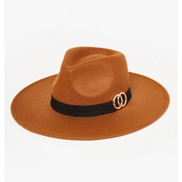 Ashley Stewart Accessories - Ashley Stewart Embellished Caramel Felt Fedora with Adjustable Drawstring